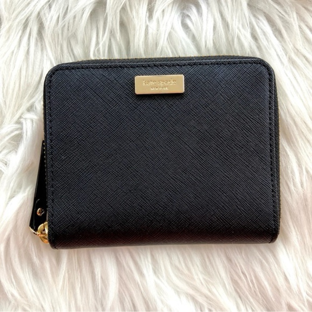 Kate Spade black leather small zip wallet